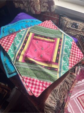 Colorful Patchwork Decorative Pillow Cover - Vibrant Pink & Green